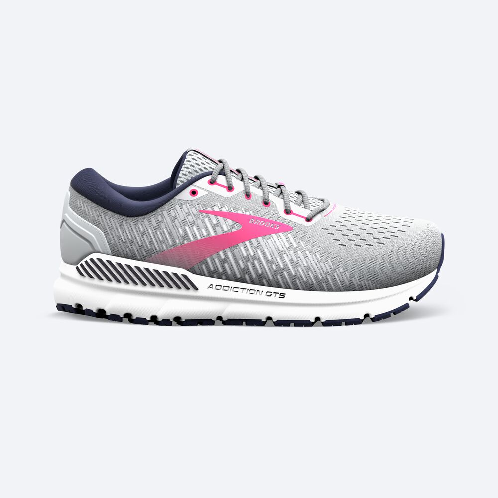 Zapatillas Running Brooks Addiction GTS 15 Mujer Gris/Azul Marino/Rosas | UPY583196