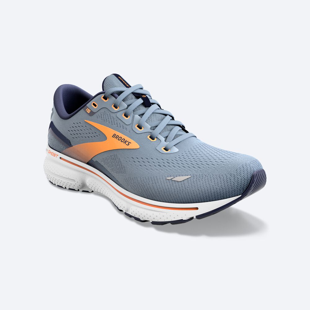 Zapatillas Running Brooks Ghost 15 Hombre Gris/Azul Marino/Naranjas | WLT063174