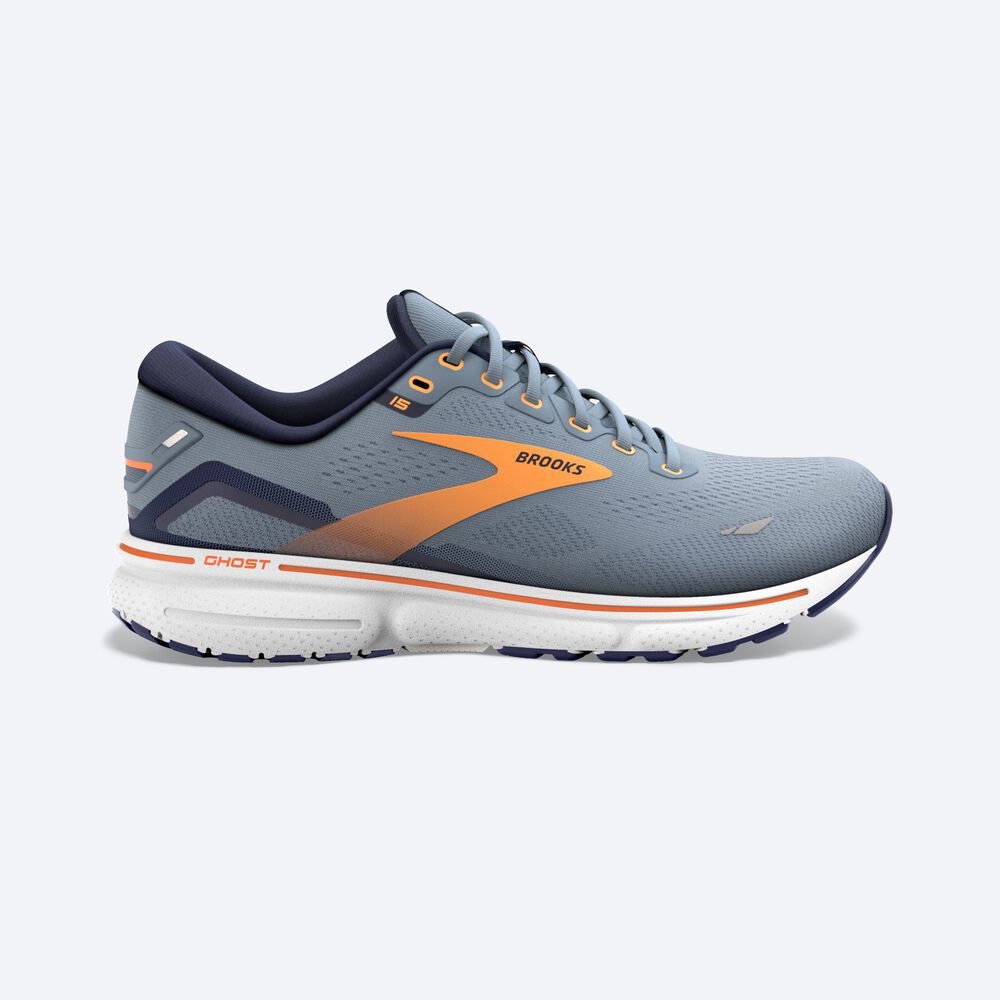 Zapatillas Running Brooks Ghost 15 Hombre Gris/Azul Marino/Naranjas | WLT063174