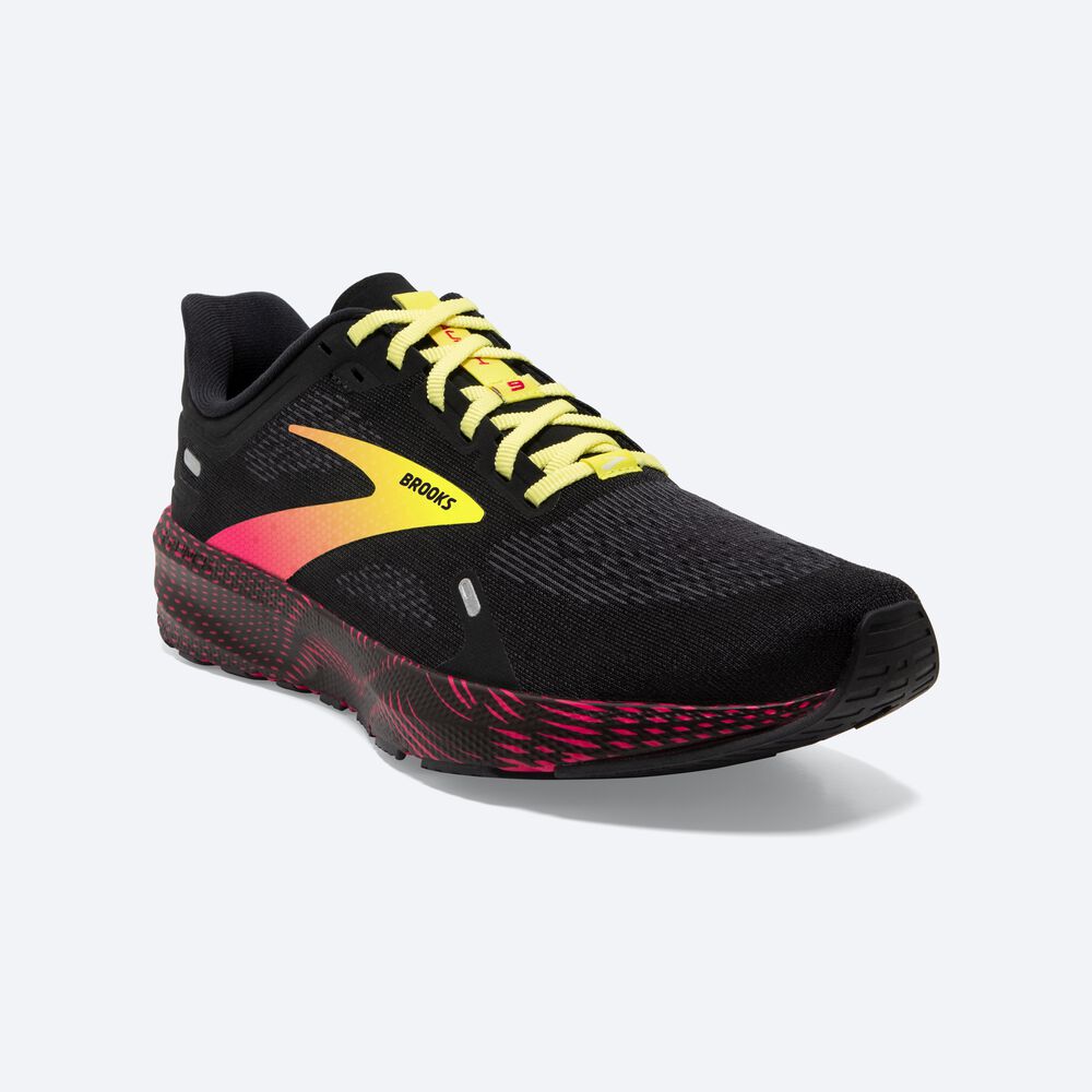 Zapatillas Running Brooks Launch 9 Hombre Negras/Rosas/Amarillo | DUS795312