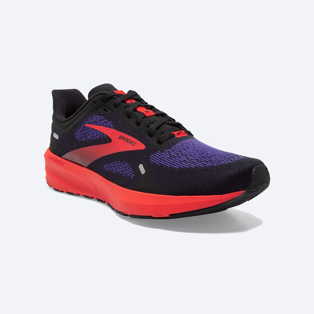 Zapatillas Running Brooks Launch 9 Hombre Negras/Azules Oscuro/Rojas | LWV027684